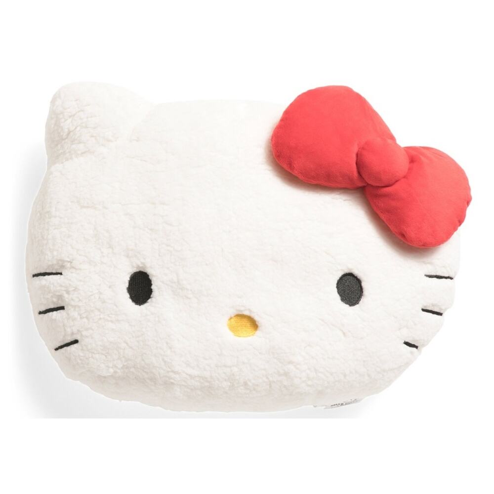 Hello Kitty Sanrio Plush Faux Sherpa Super Soft Throw Pillow White Red Bow Decor